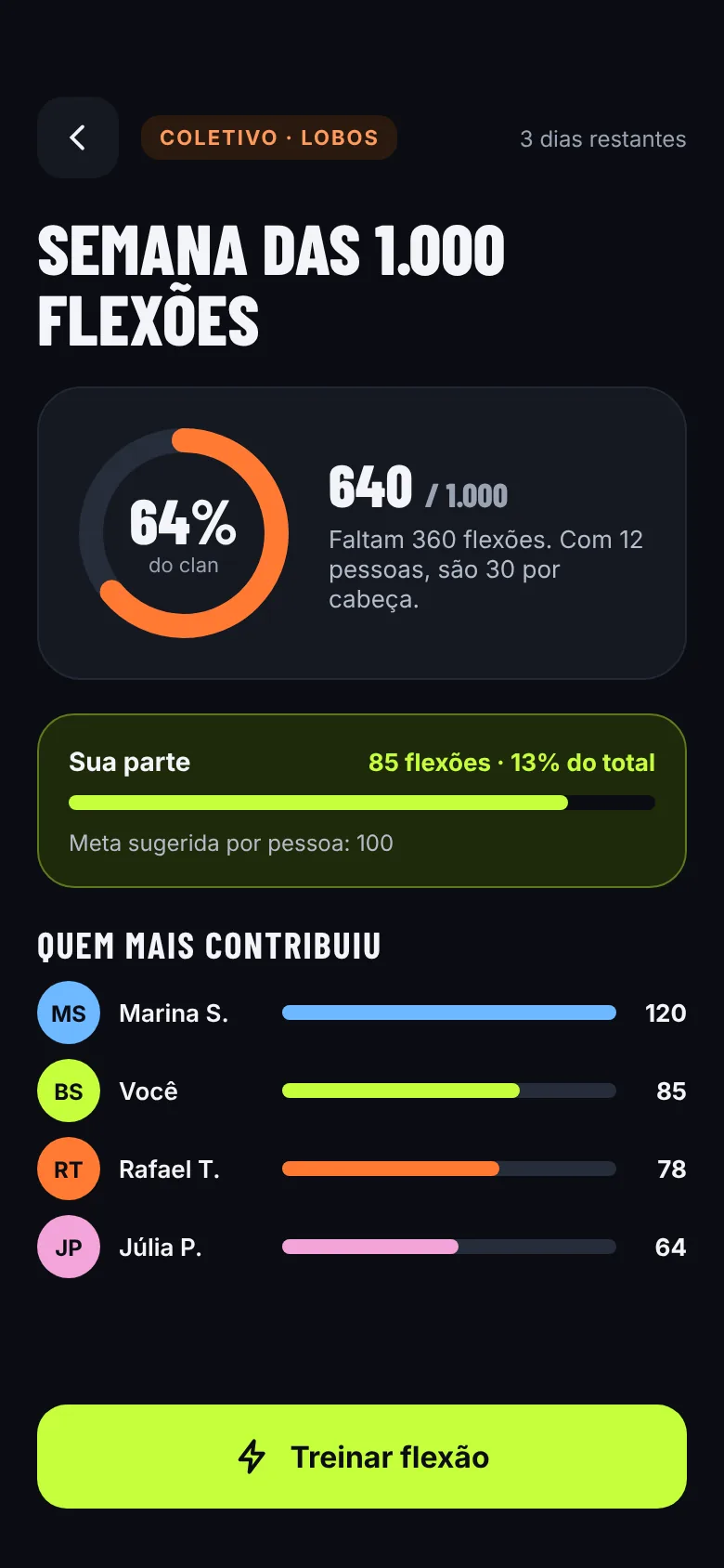 Tela do app: Desafio do clan