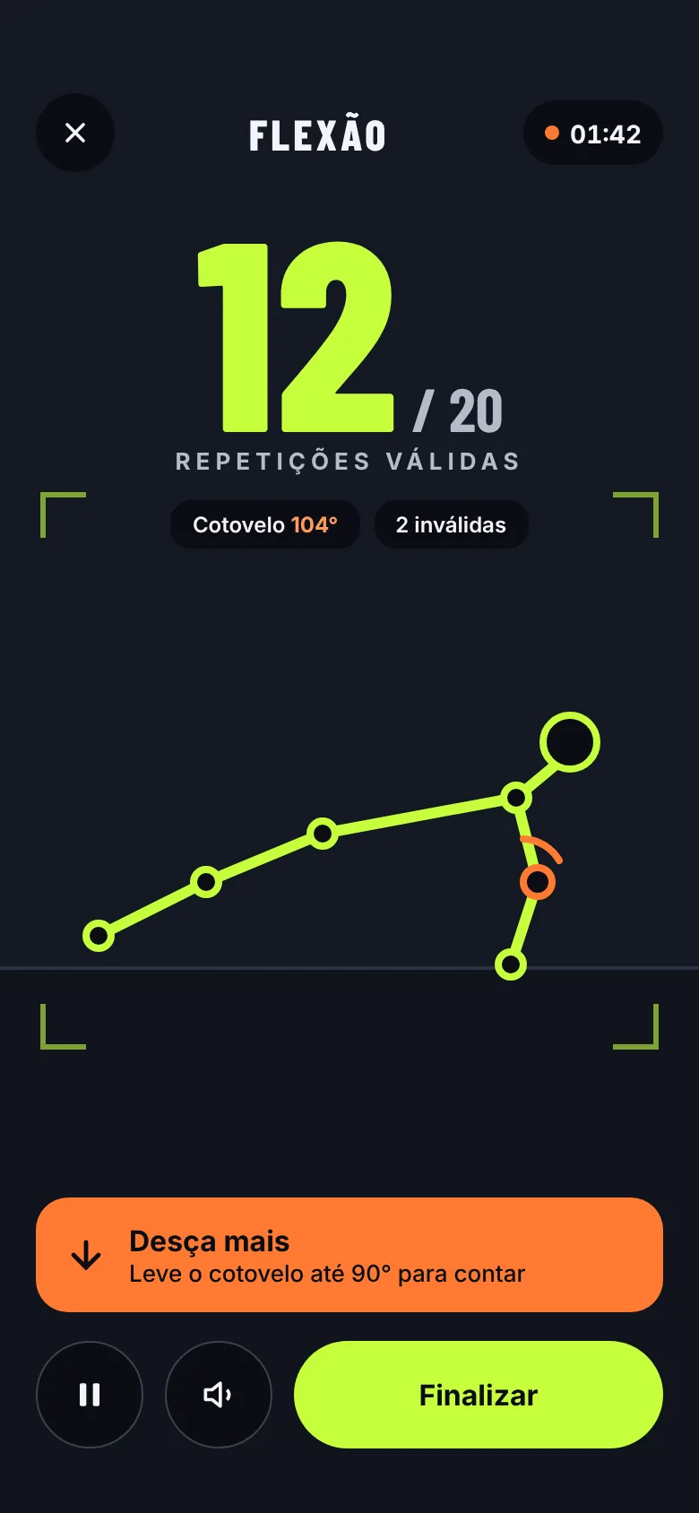 Tela do app: Treino com câmera